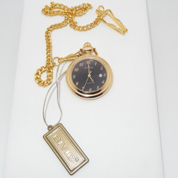 Civic Gold Tone Pocket Watch with 15" Chain / Brand New - No Papers / Open Face - Picture 2 of 4